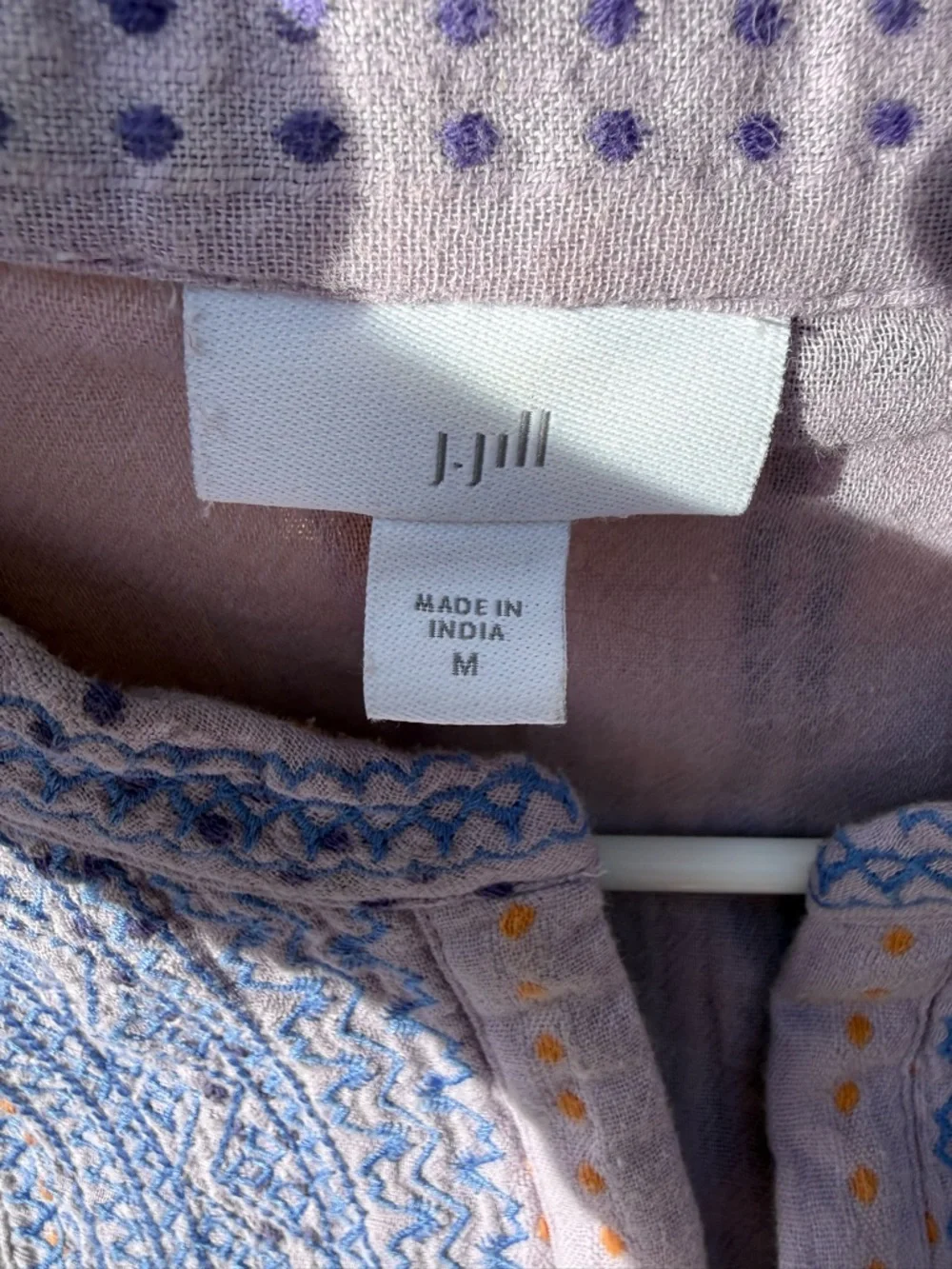 J Jill Embroidered Boho Tunic Top - Lavender & Sky Blue - Picture 4 of 5